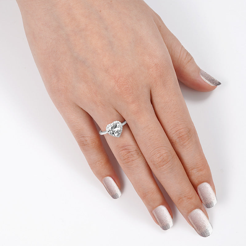 Heart-shaped Halo Engagement Ring Sterling Silver inlaid with small gems_3