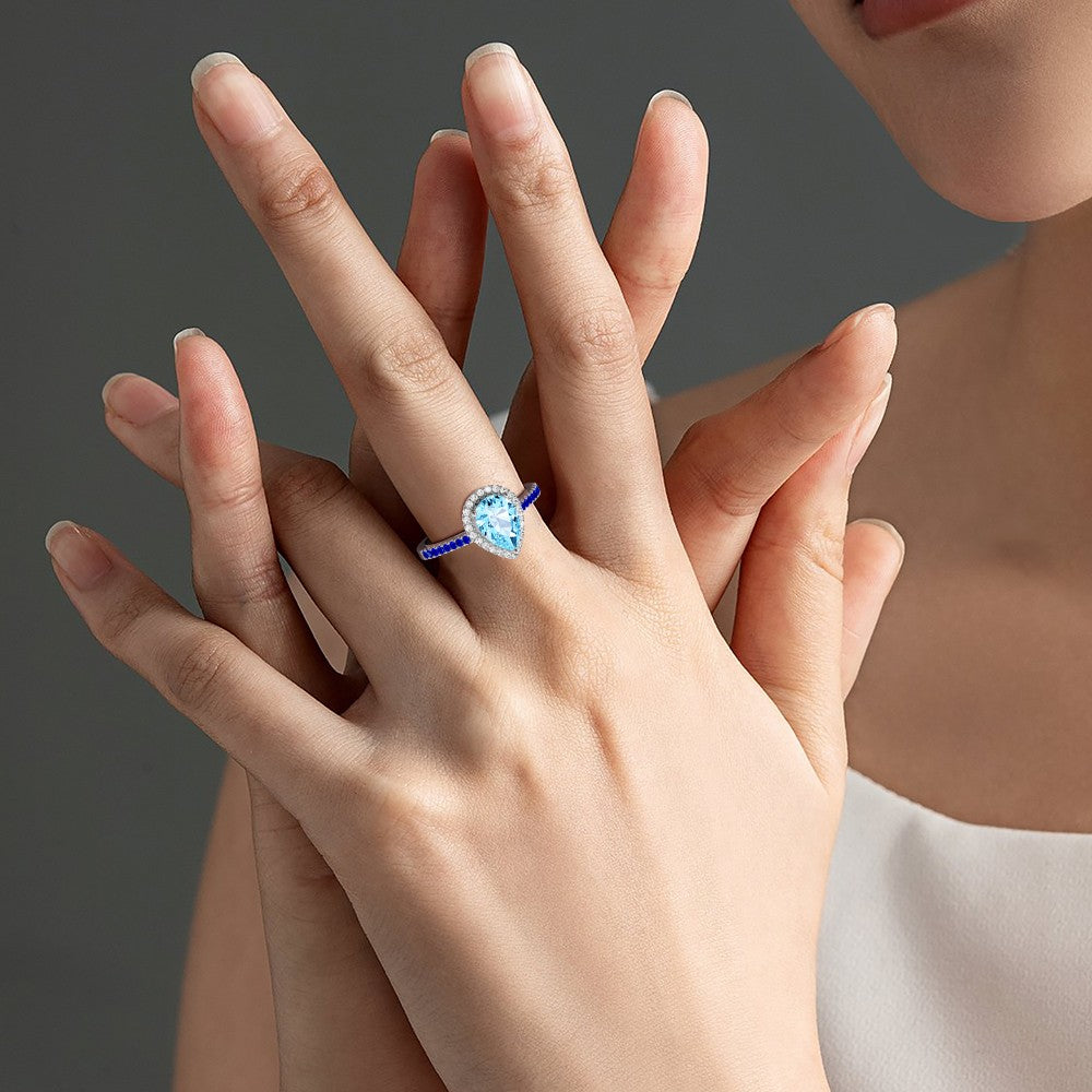 Gnoce Sparkling Blue Teardrop Promise Ring Platinum-plated Silver Blend_5