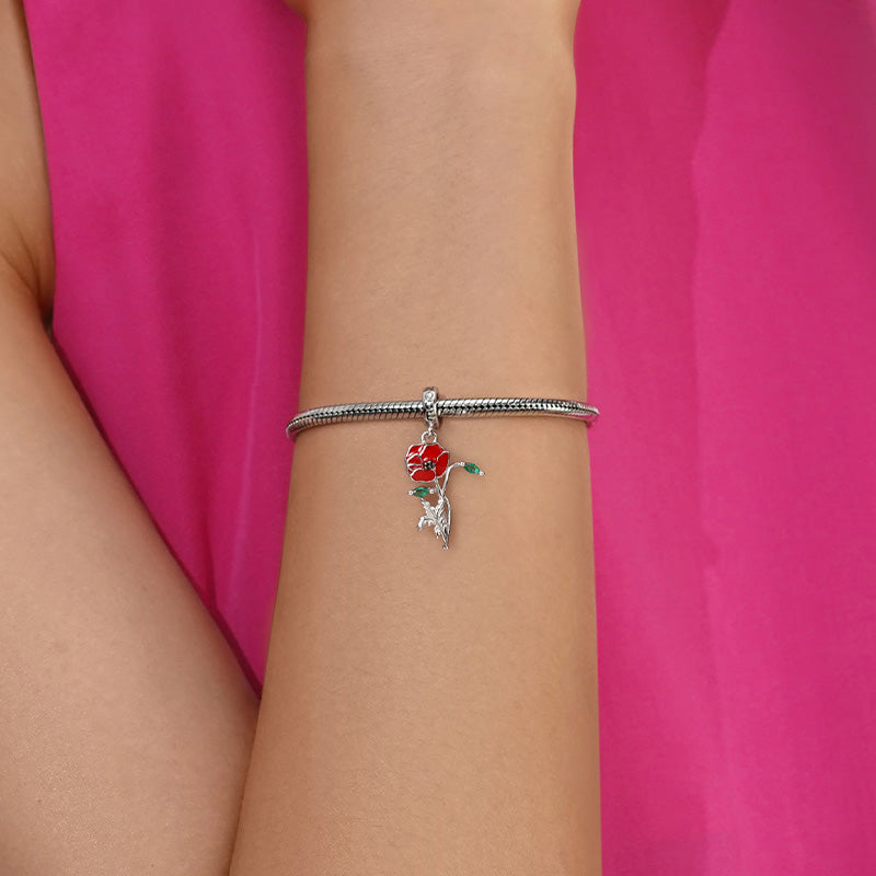 Gnoce Red Poppy Flower Pendant Dangle Charm_5