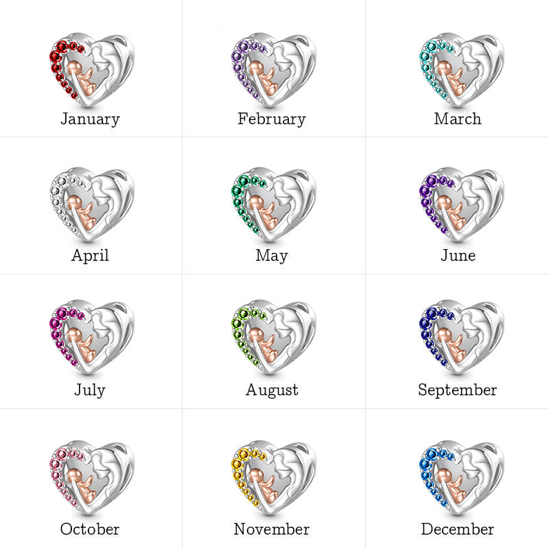 Gnoce Mom Hugs Baby Birthstone Engravable Charm Platinum-plated Silver Blend_7