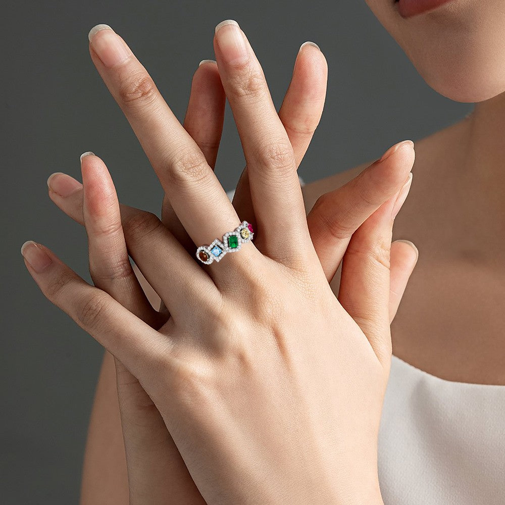 Fancy Color Mixed Shape Halo Twisted Rope Fashion Ring_7