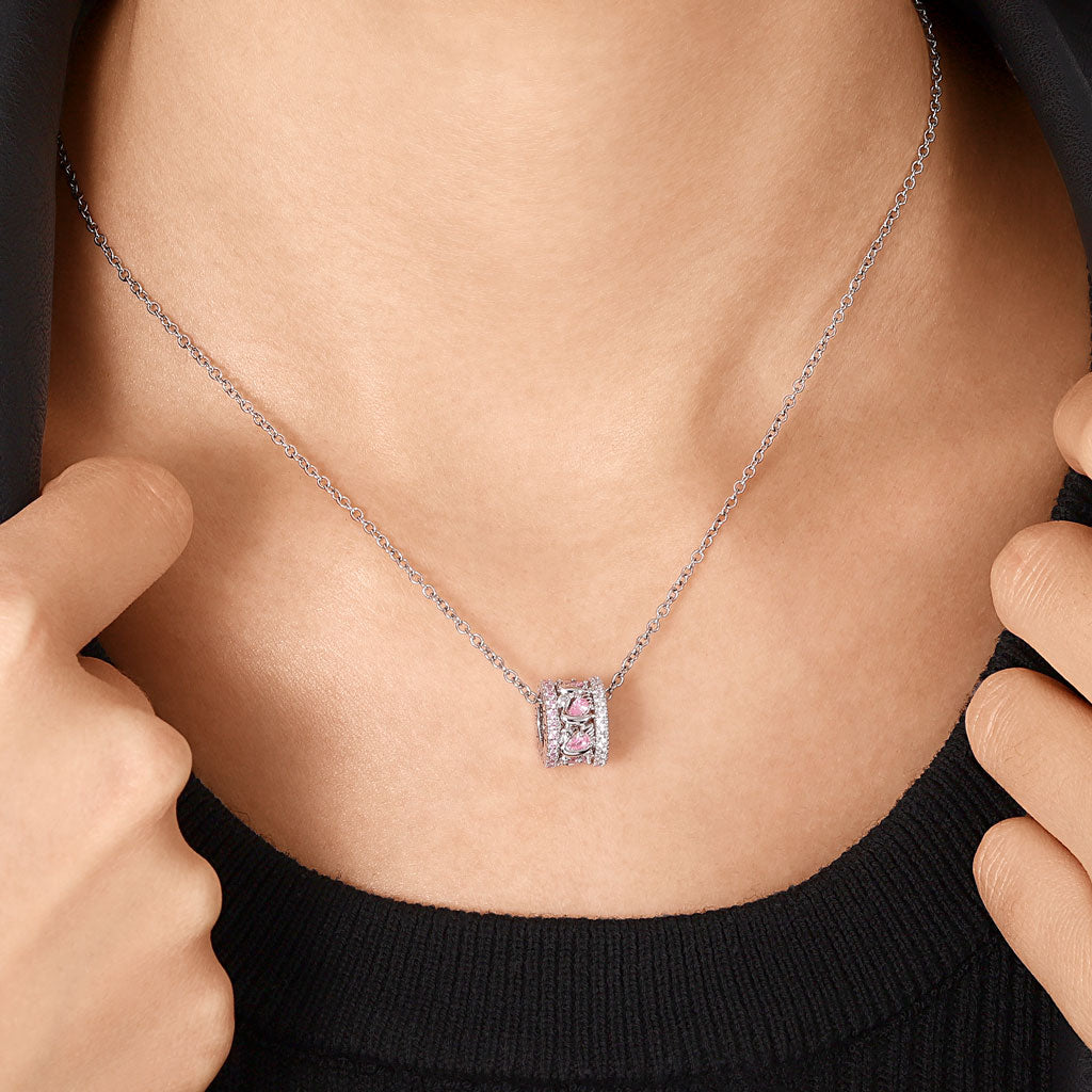 Gnoce Pink Swan Drum Pendant Necklace_5