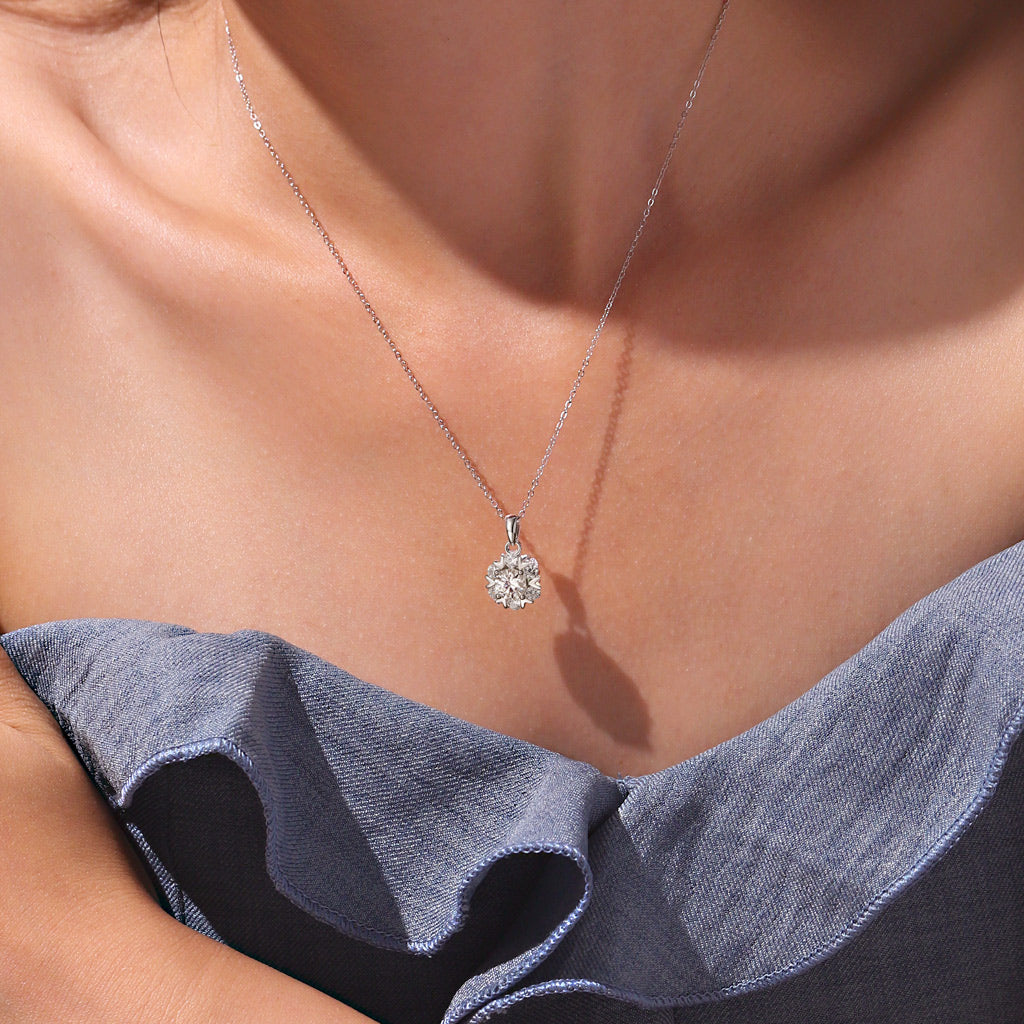 Gnoce Moissanite Snowflake Necklace Platinum-plated Silver Blend_6