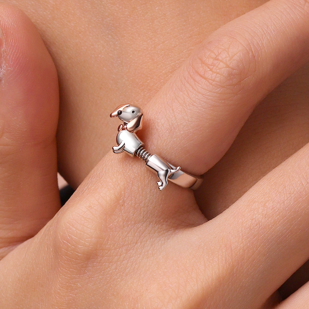 Gnoce Spoof Dachshund Adjustable Ring Platinum-plated Silver Blend_5