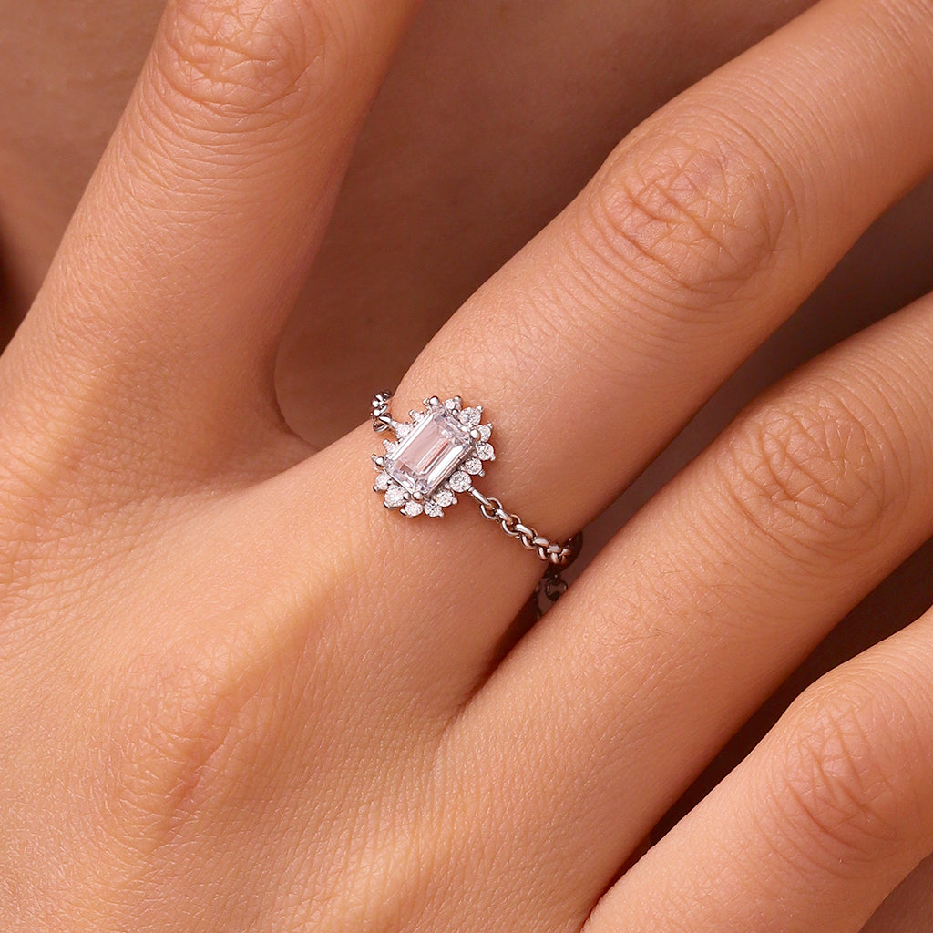 Gnoce Rectangular Cut Diamond Adjustable Chain Ring Platinum-plated Silver Blend_6