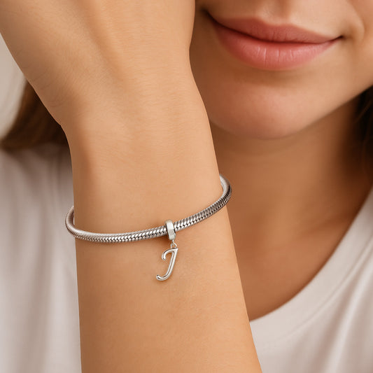 Gnoce "Joyful Day" Letter J 925 Sterling Silver Dangling Charm Suit for Bracelet, Choker, Necklace_3