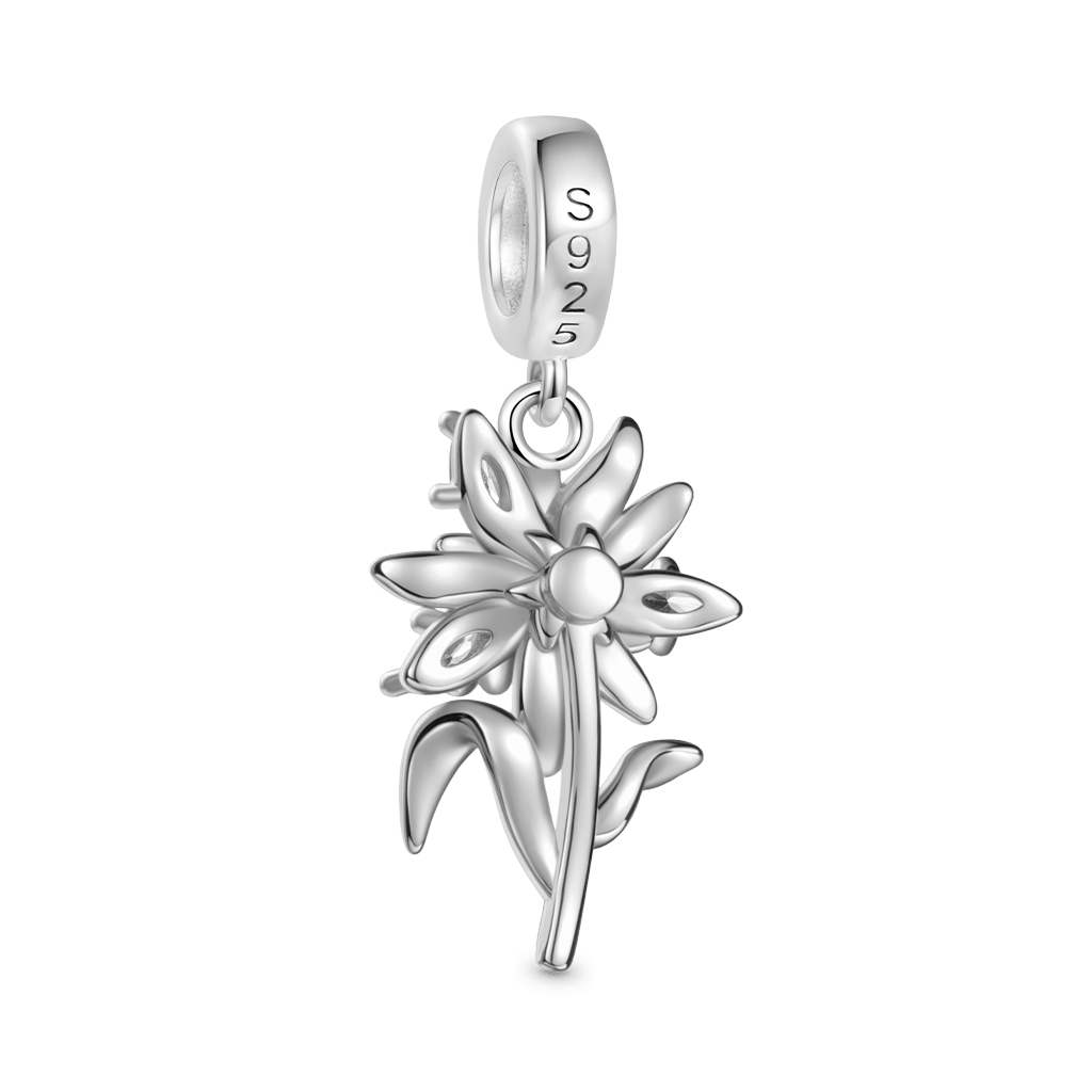 Gnoce Edelweiss Flower Beads Charm Platinum-plated Silver Blend_6
