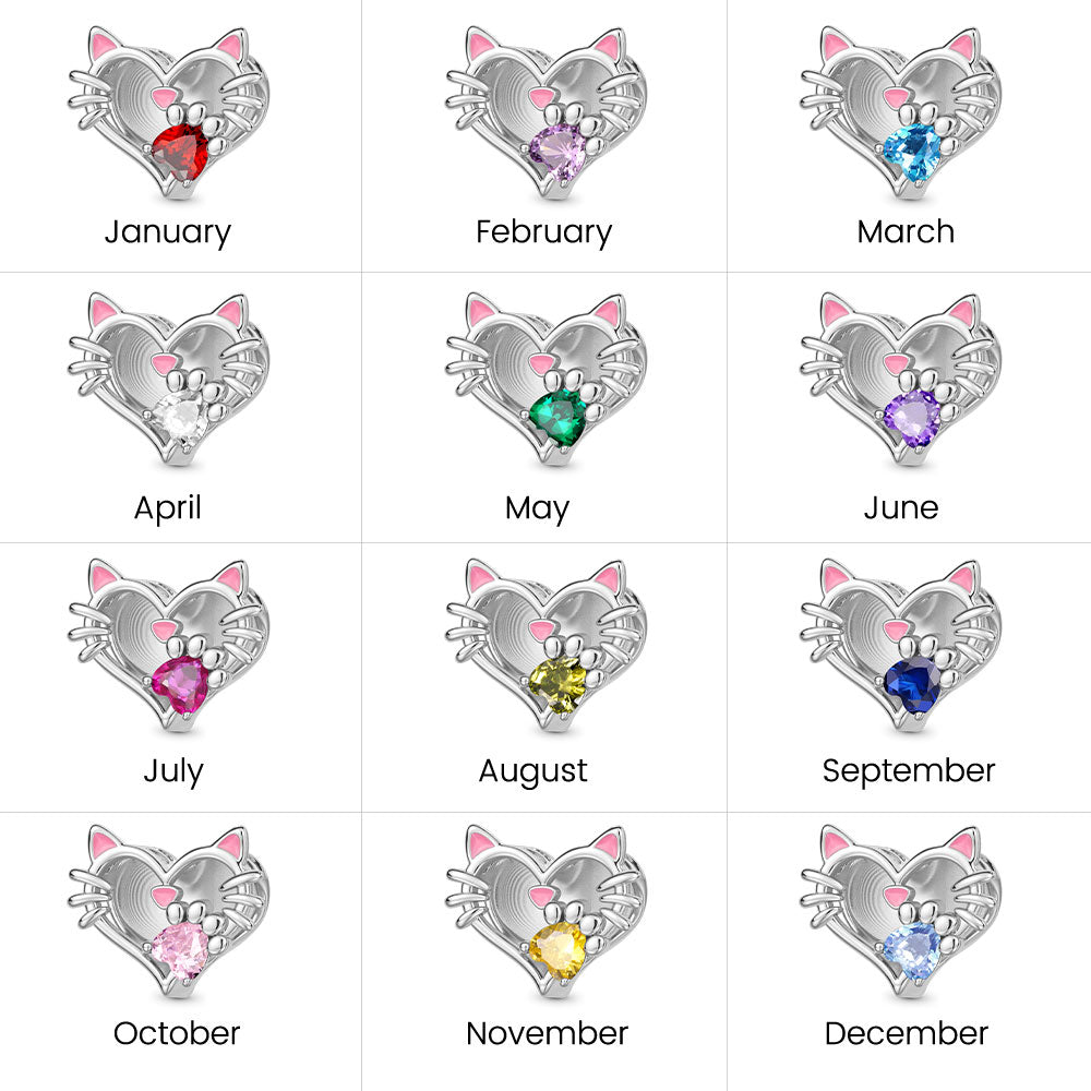 Gnoce Engravable Pet Cat Birthstone Charm Platinum-plated Silver Blend_6