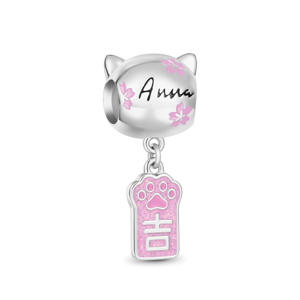 Gnoce Engravable Cat Wind Chime Amulet Charm Platinum-plated Silver Blend_5