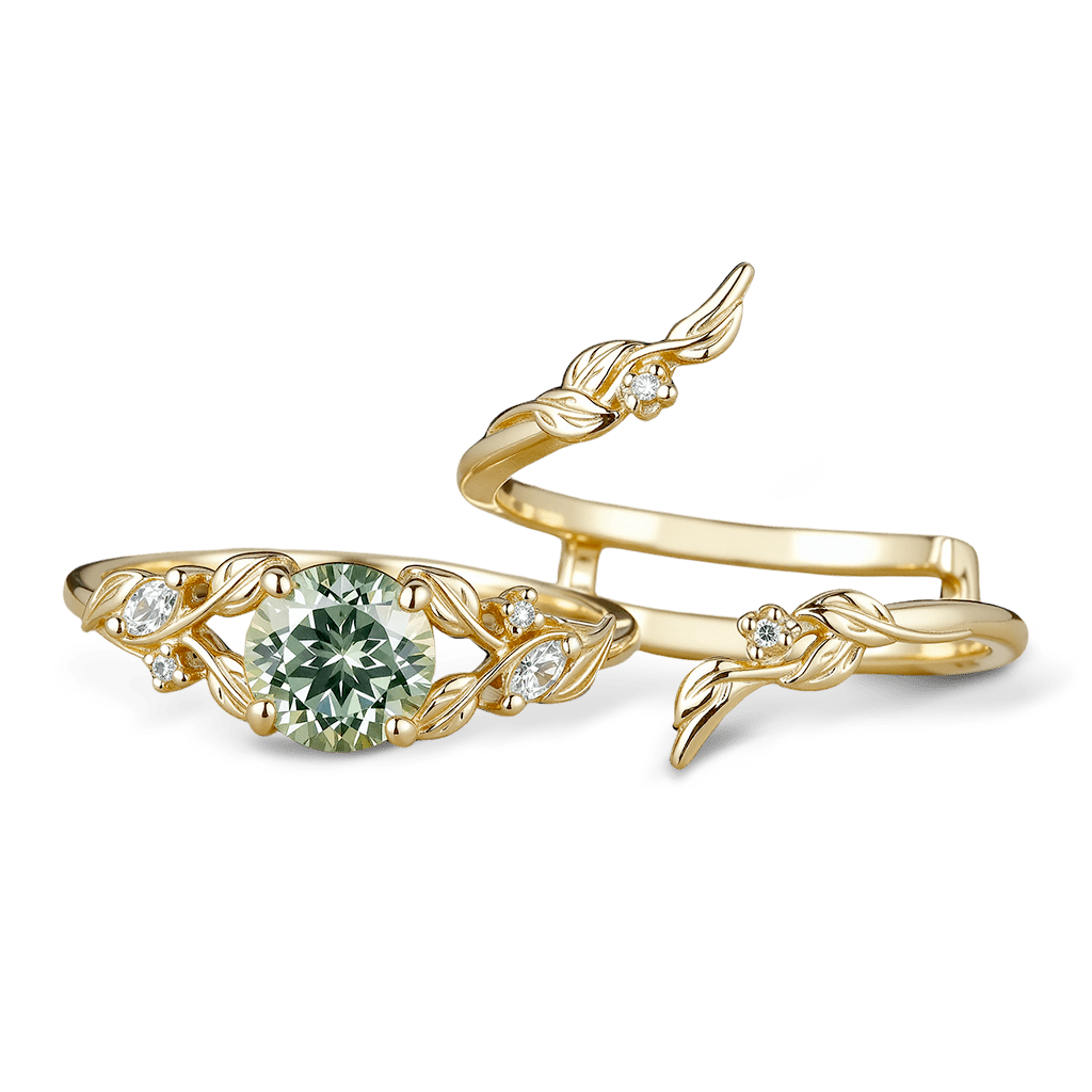 Gnoce Nature-Inspired Leaf & Floral Engagement Ring Set_4