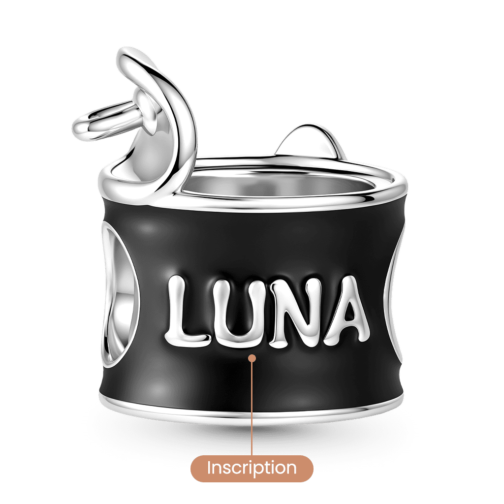 Gnoce Black Cat Food Can Charm Platinum-plated Silver Blend_5