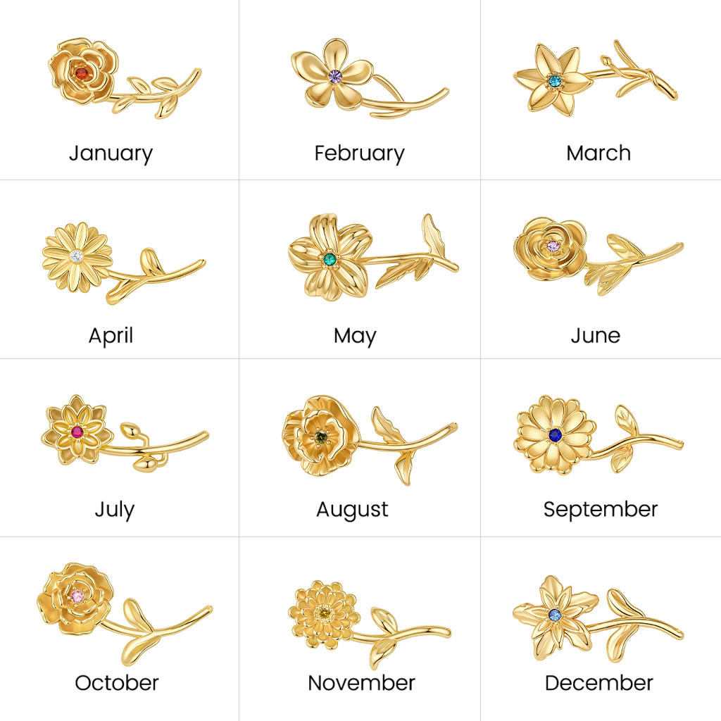 Gnoce Solid Birthday Flower Birthstone Necklace_5