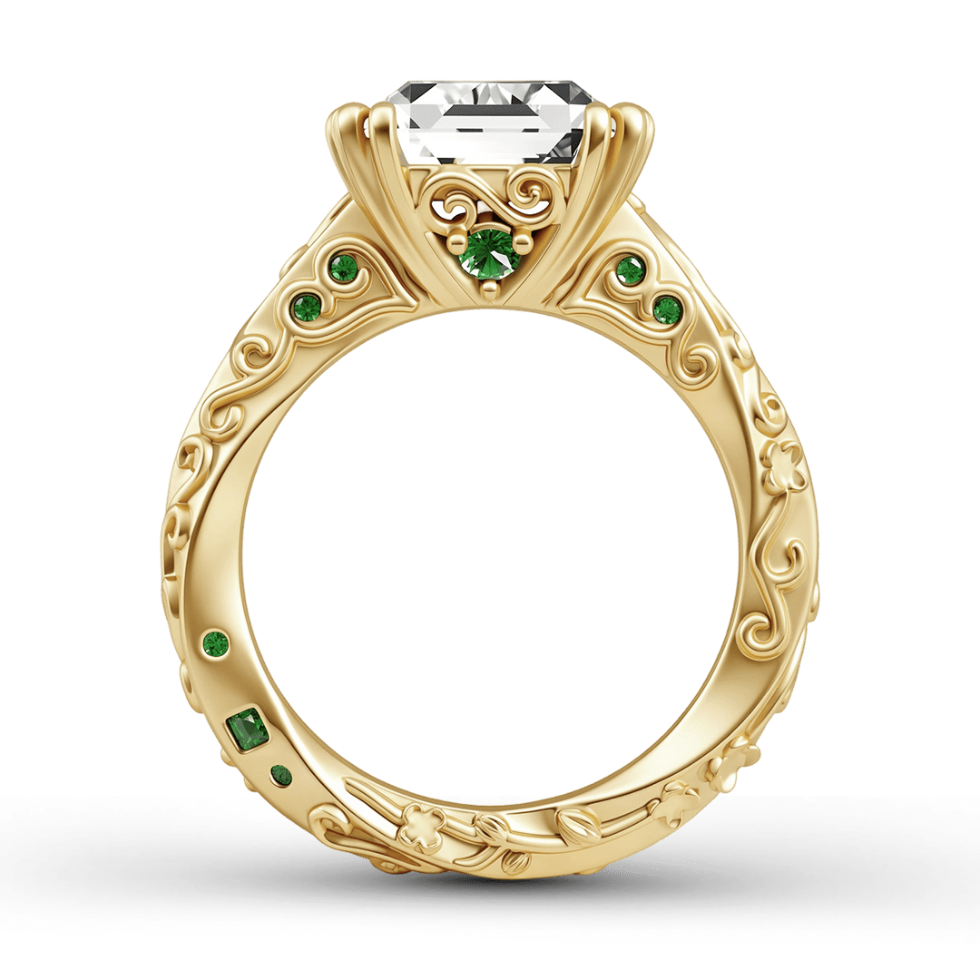 Gnoce Radiant Cut Moissanite Emerald Floral Filigree Vintage Engagement Ring_7