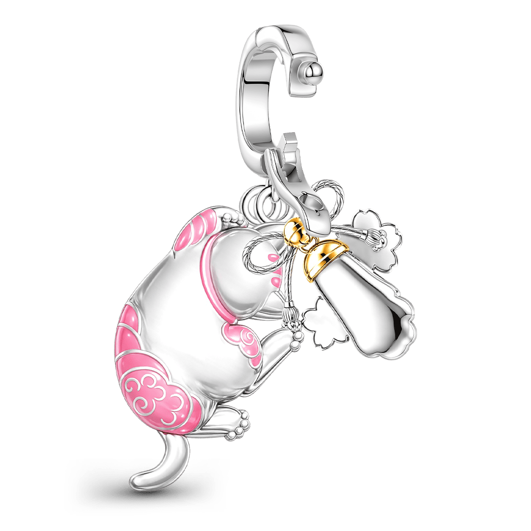 Gnoce Japanese Sakura Cat Paw Clasp Dangle Charm Platinum‑plated Silver Blend_6