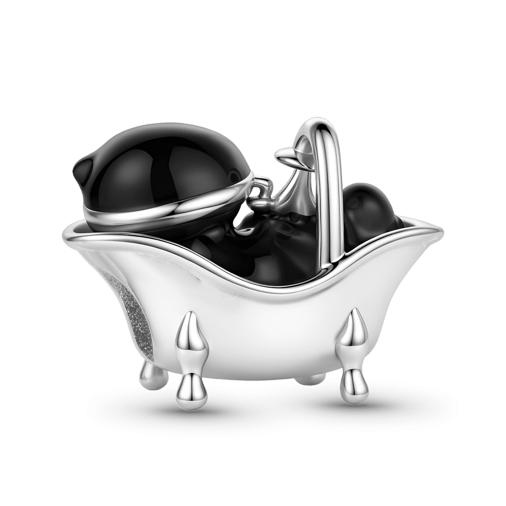 Gnoce Color-changing Bath Black Cat Bead Charm Platinum-plated Silver Blend_5