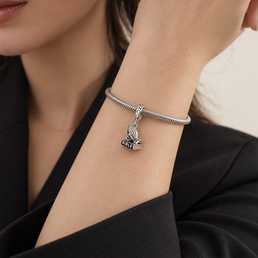 Gnoce Religious Series Praying Hands Clasp Dangle Charm Platinum-plated Silver Blend_2