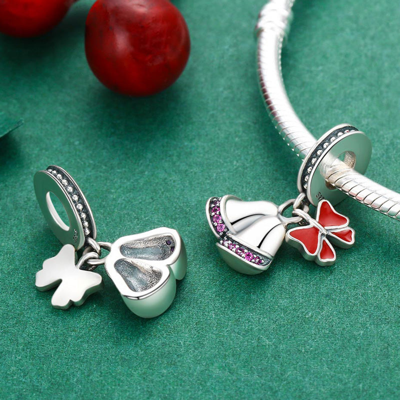 Cute Christmas Bells with Red Gift Tie Pendant Dangle Charm 925 Sterling Silver Inlaid with Purple Zircon Stone_4