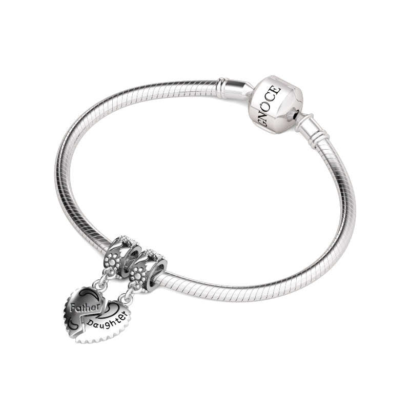 Gnoce "Strong Father Love" Father & Daughter Family Theme Connect Family Whole Heart Together Silver Charm Set_3