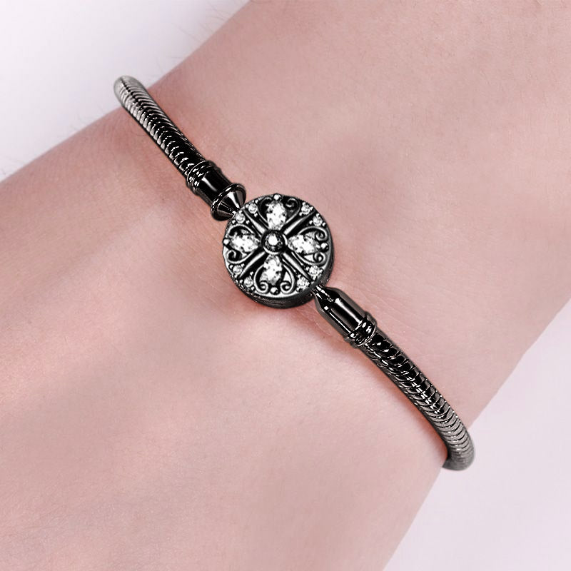 Black Four-leaf Clover Bracelet Sterling Silver Black Plated inlaid with Stones_2