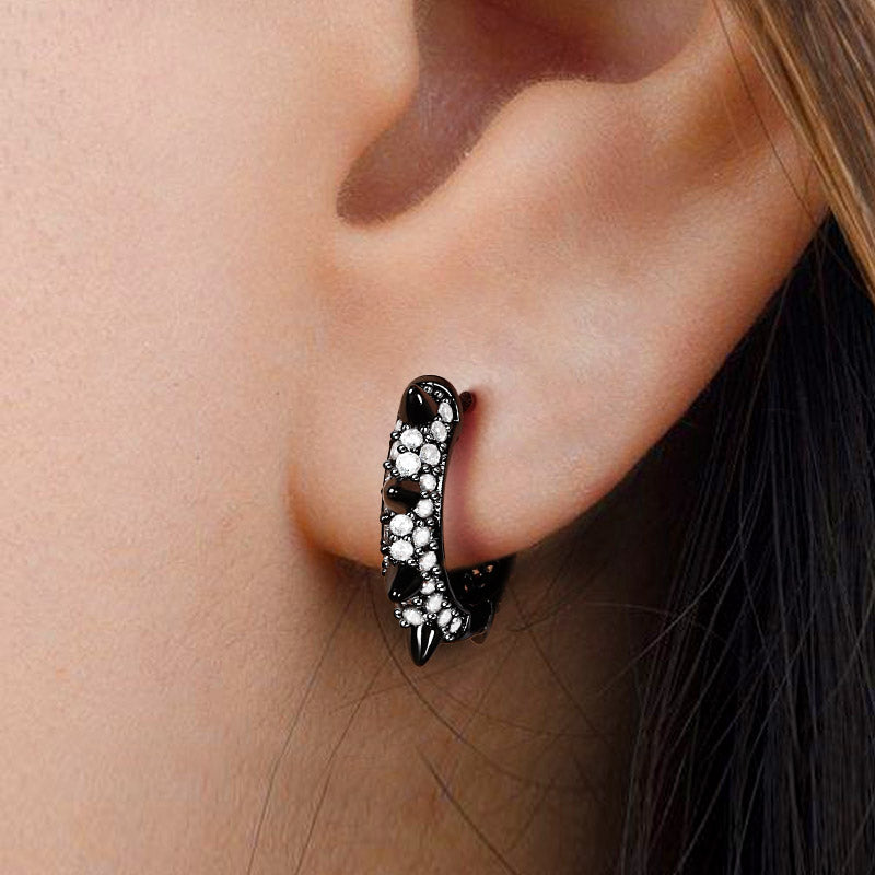 Gnoce "ROCK & ROLL" Mohawk Earrings Punk Style Sterling Silver Black Palted with Cubic Zirconia_3