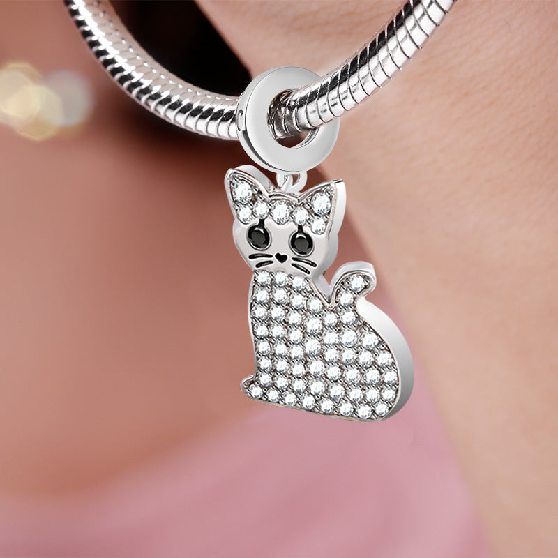 Gnoce "Schrodinger's Cat" Double Sided Cat Skeleton Bones Charm Pendant Sterling Silver two-tone_4
