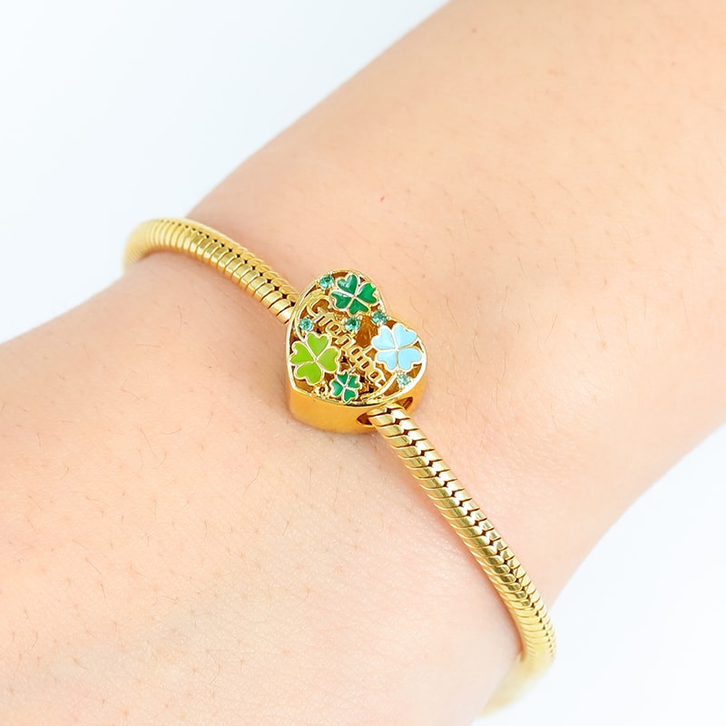 Gnoce Four Leaf Clover Grandpa Charm Platinum-plated Silver Blend_3