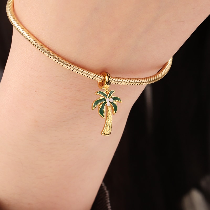Coconut Tree Pendant Dangle Charm Sterling Silver 18k Gold Plated_3