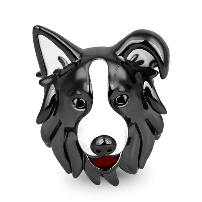 Gnoce "Grazing Employee" Black White Border Collie Dog Charm Bead 925 Sterling Silver_1