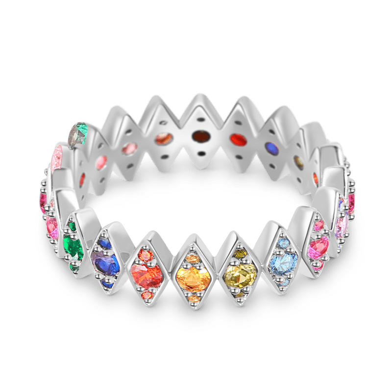 Rhombus Colorful Eternity Ring Band 925 Sterling Silver_1
