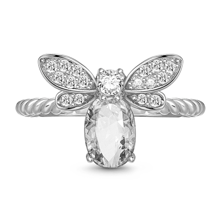 Bee Open Statement Ring Sterling Silver with Created Sapphire_2