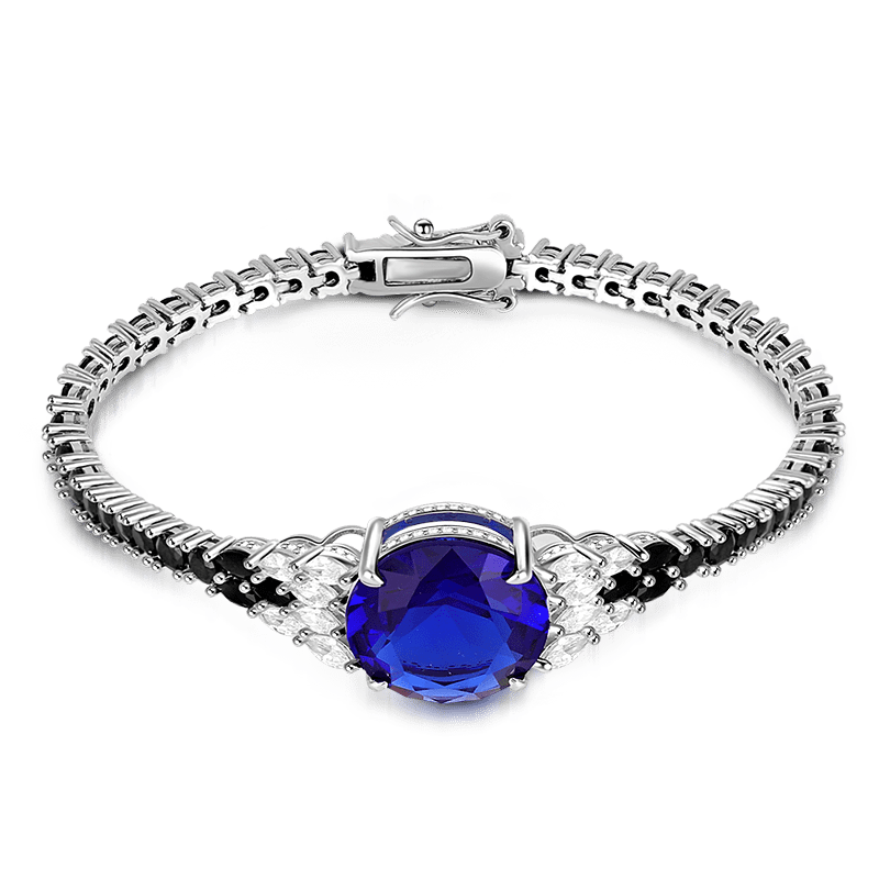 Gorgeous Tennis Bracelet Adorned Round Lab-created Sapphire S925 Silver_1