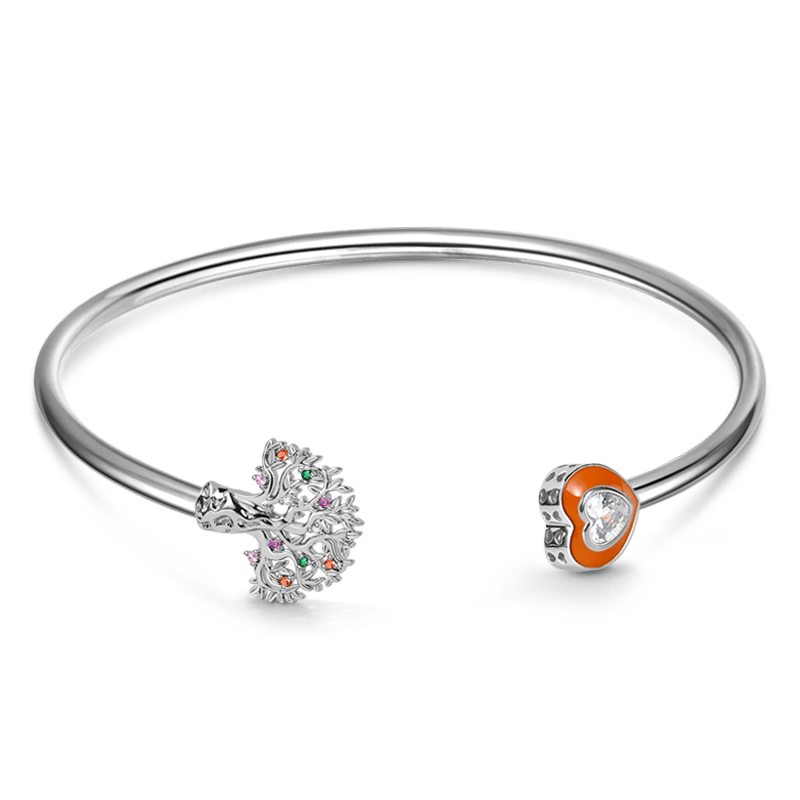 Tree of Life Open Bangle Sterling Silver Inlaid with Colorful Stones_1