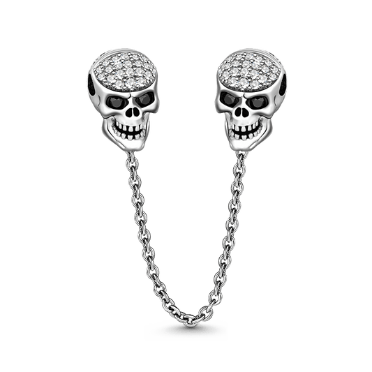 Gnoce "Elegant Skull" with Shimmering Crystal Stones 925 Sterling Silver Safety Chain_1