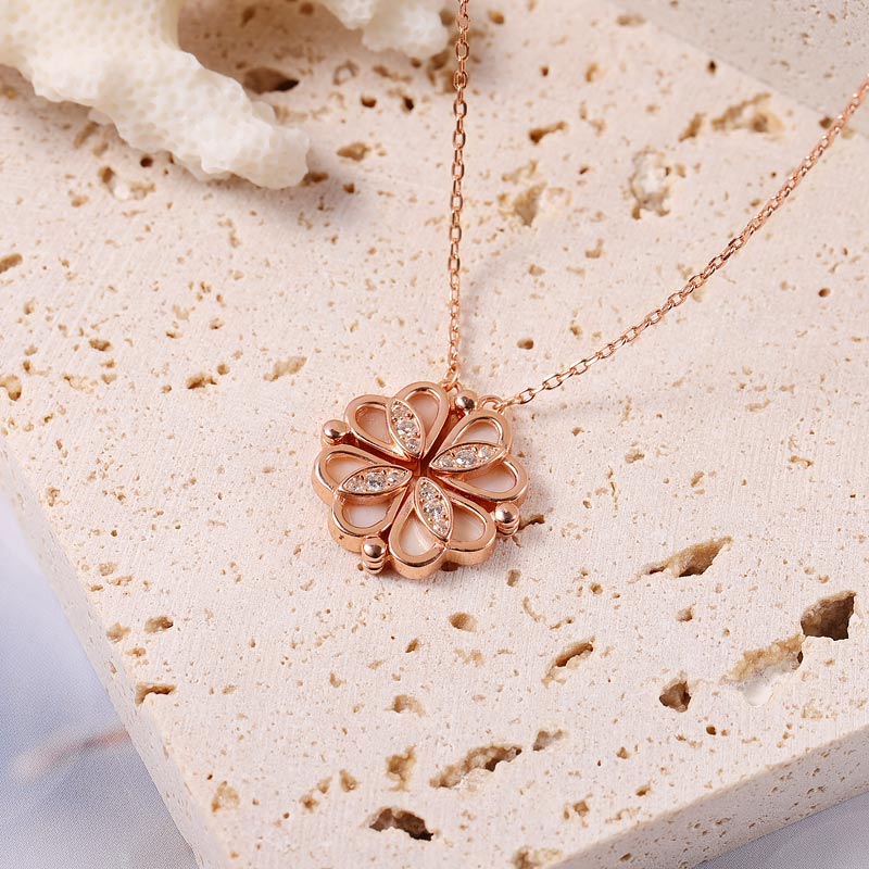 Lucky Four-leaf Clover Double-sided 4 in 1 Necklace Sterling silver Inlaid with Mother-of-pearl and Stones_3