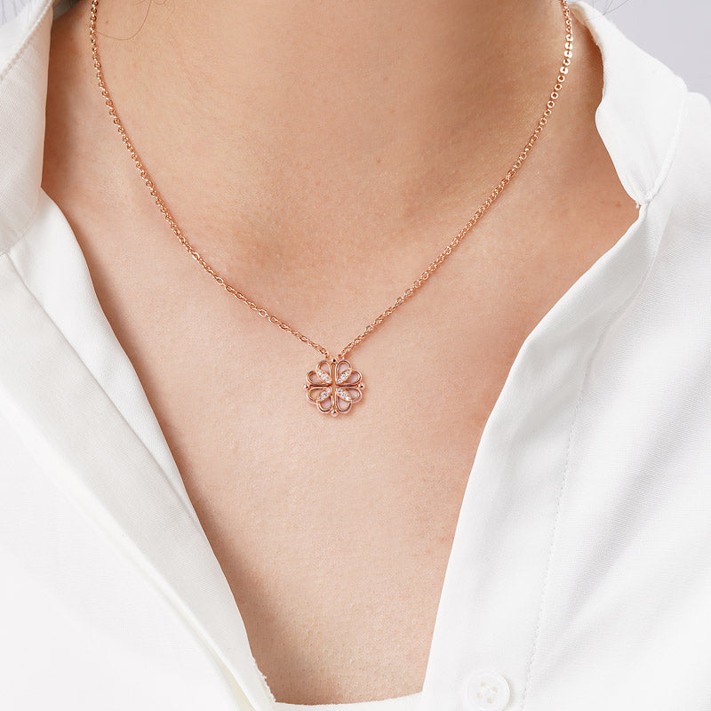 Lucky Four-leaf Clover Double-sided 4 in 1 Necklace Sterling silver Inlaid with Mother-of-pearl and Stones_4