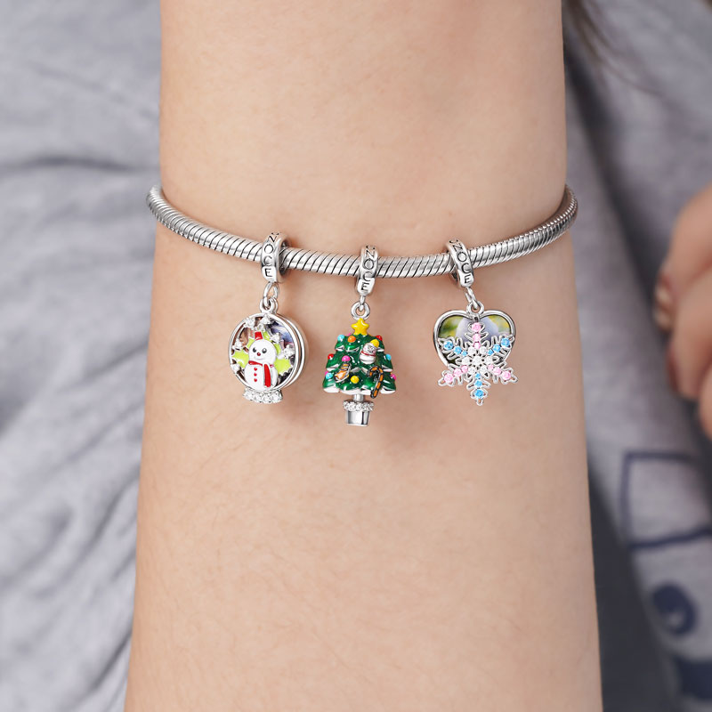 Snowflake Personalized Photo Engravable Charm Bead 925 Sterling Silver_3