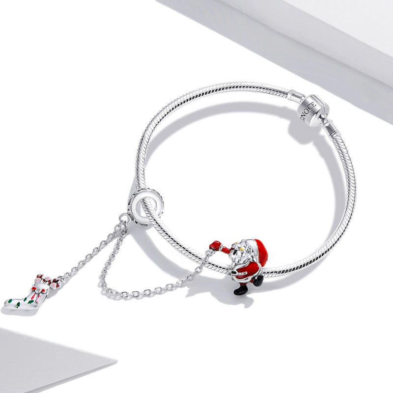 Santa & Christmas Stocking Chain Connecting Pendant Dangle Charm 925 Sterling Silver_2
