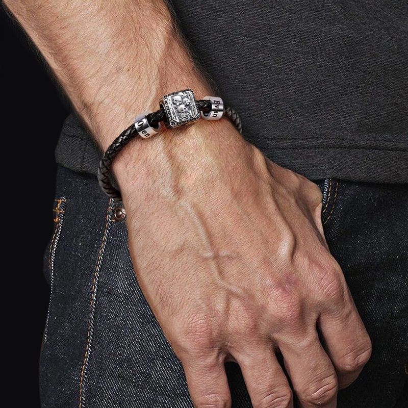 Hell's Gate Vintage Bead & Customized Classic Beads S925 Sterling Silver with Gift Copper Black Leather Men's Bracelet Jewelry for Men_5