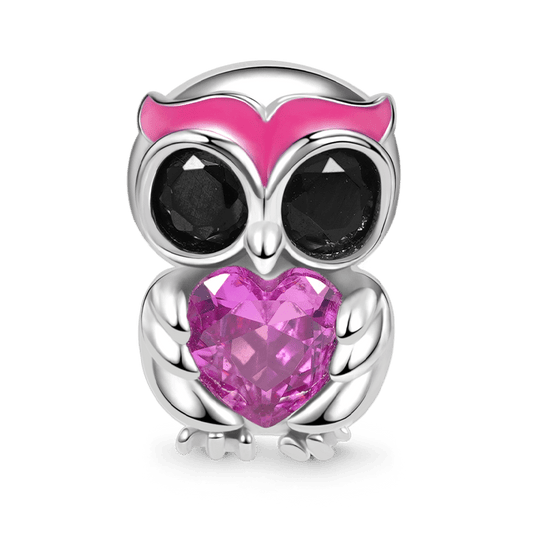 Cute Owl Embraces Heart Gemstone Charm Bead Sterling Silver_1