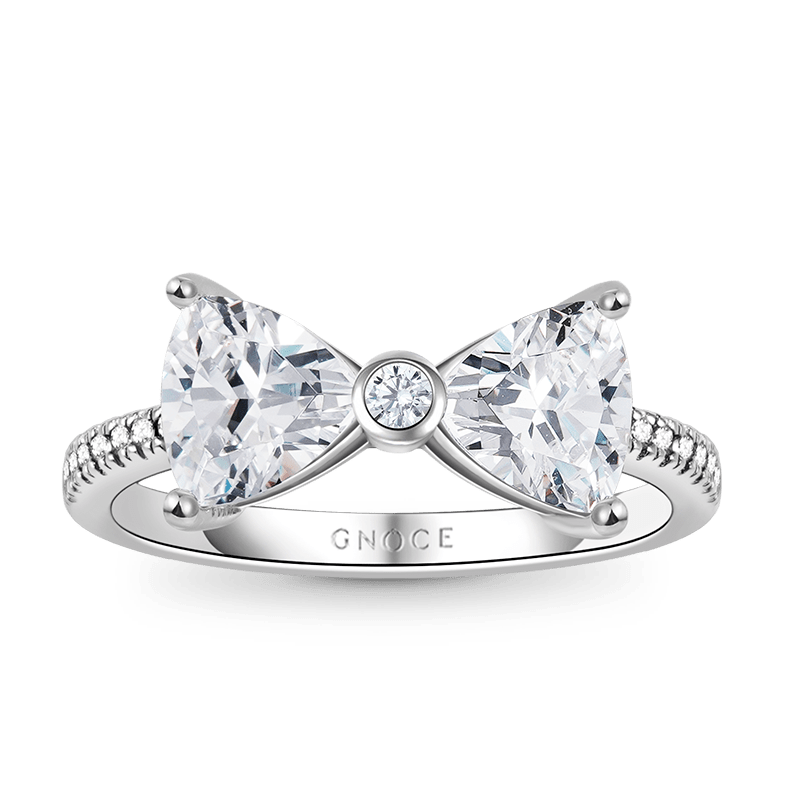 Sparkling Bow Tie Ring 925 Sterling Silver Inlaid with Clear Gemstones_1