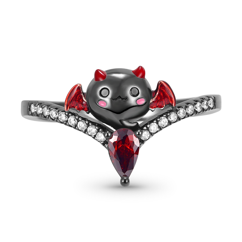 Gnoce Bat of Love Heart Ruby V-Ring_1