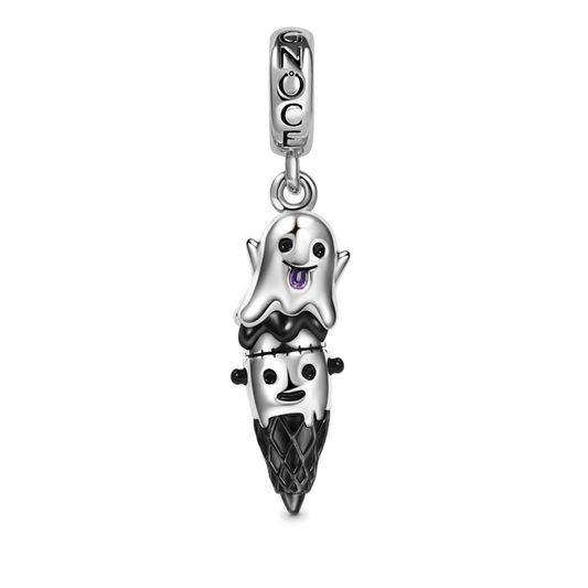 Halloween Ghost Ice Cream Cone Pendant Dangle Charm 925 Sterling Silver Black Plated_1