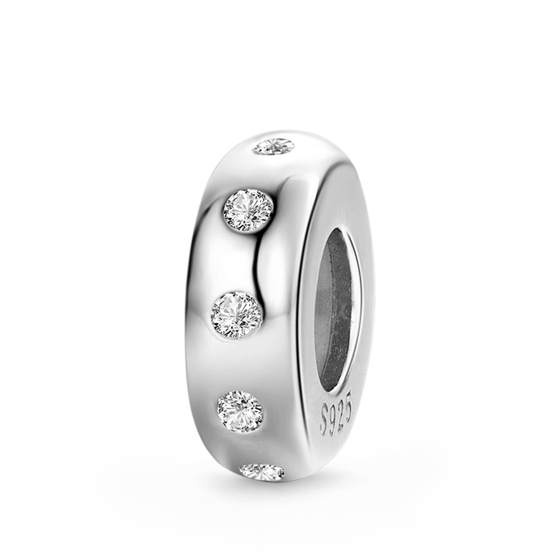 Gnoce Sparkling Stopper for Charm Bracelets 925 Sterling Silver Inlaid with Clear Gemstones_1
