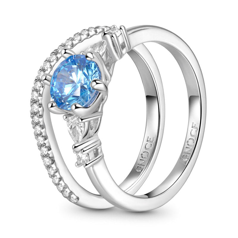 Wishbone Stacking Blue Round-cut Ring Set 925 Sterling Silver_3