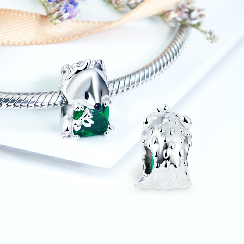 Hedgehog Embraces Square Gemstone Charm Bead 925 Sterling Silver_2