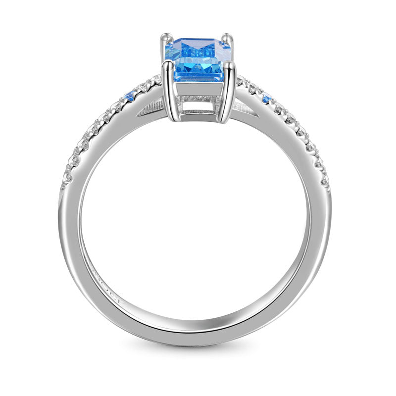 Gnoce Elegant Blue Rectangle-Cut Ring Platinum-plated Silver Blend_3