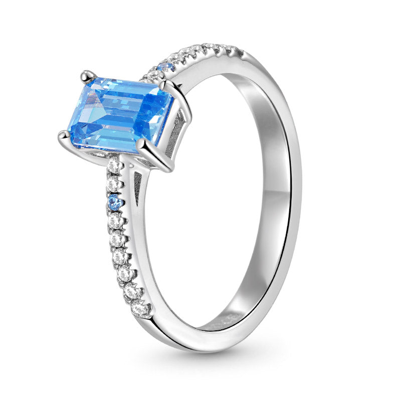 Gnoce Elegant Blue Rectangle-Cut Ring Platinum-plated Silver Blend_4