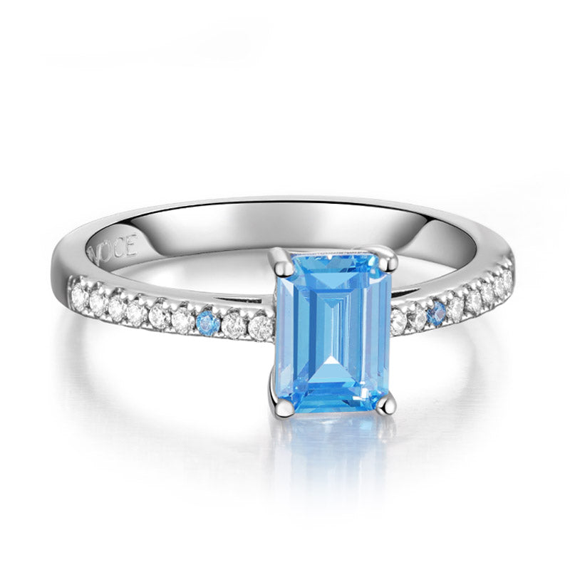 Gnoce Elegant Blue Rectangle-Cut Ring Platinum-plated Silver Blend_2