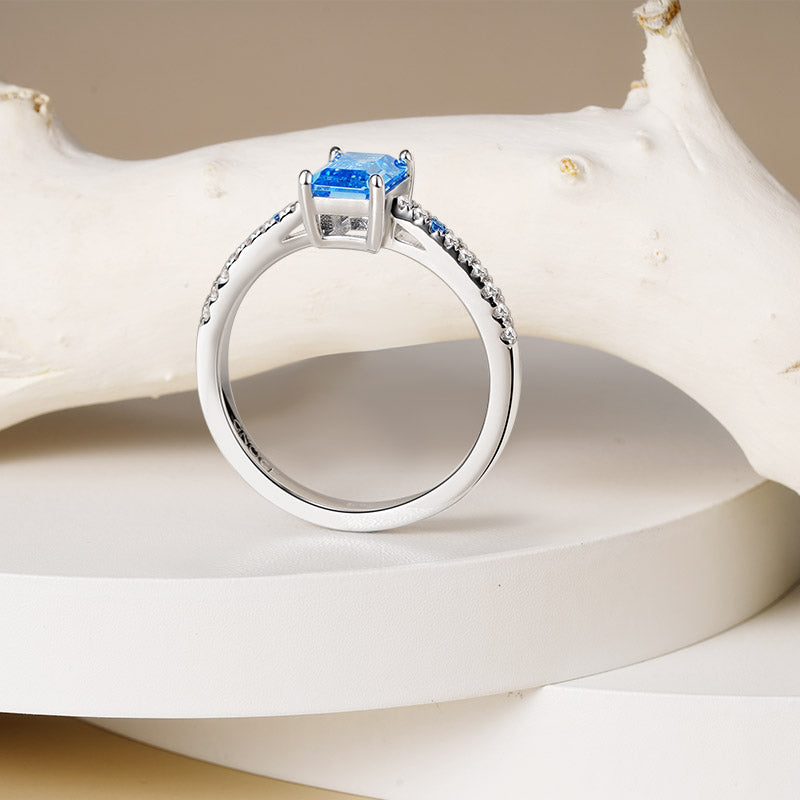 Gnoce Elegant Blue Rectangle-Cut Ring Platinum-plated Silver Blend_5