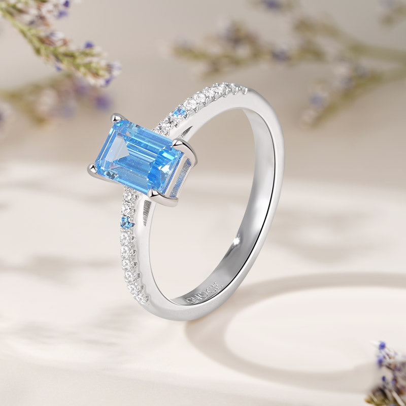 Gnoce Elegant Blue Rectangle-Cut Ring Platinum-plated Silver Blend_6